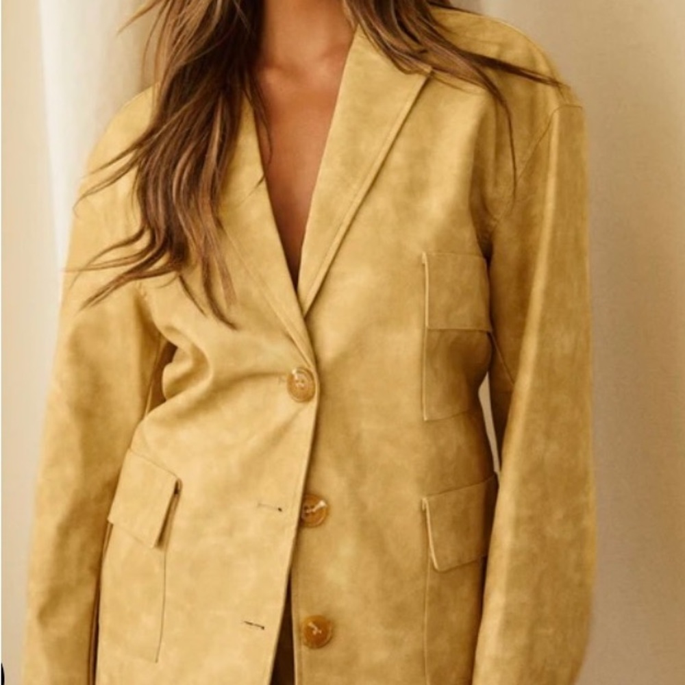 Tiani PU Button Up Tan Women's Blazer